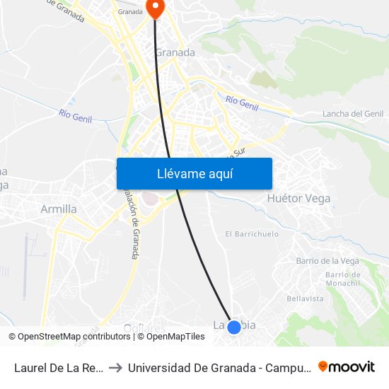 Laurel De La Reina 1 to Universidad De Granada - Campus Centro map