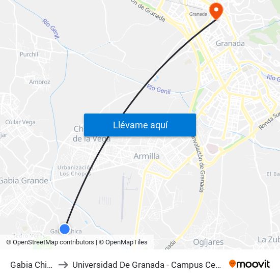 Gabia Chica to Universidad De Granada - Campus Centro map