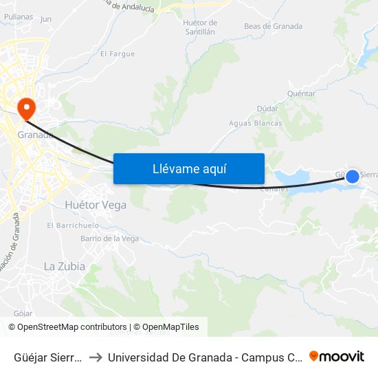 Güéjar Sierra 1 to Universidad De Granada - Campus Centro map