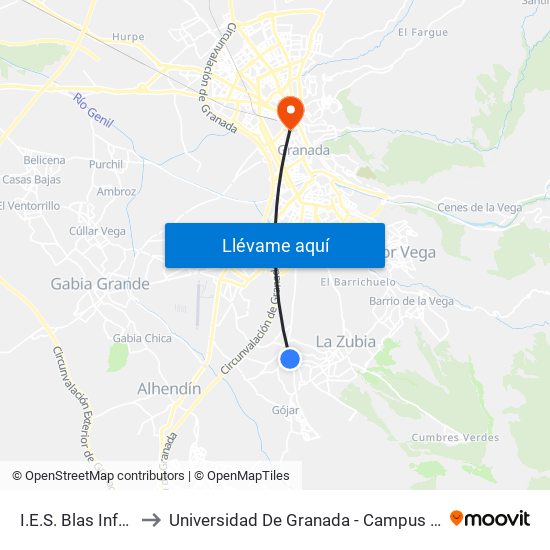 I.E.S. Blas Infante to Universidad De Granada - Campus Centro map