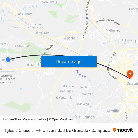 Iglesia Chauchina to Universidad De Granada - Campus Centro map