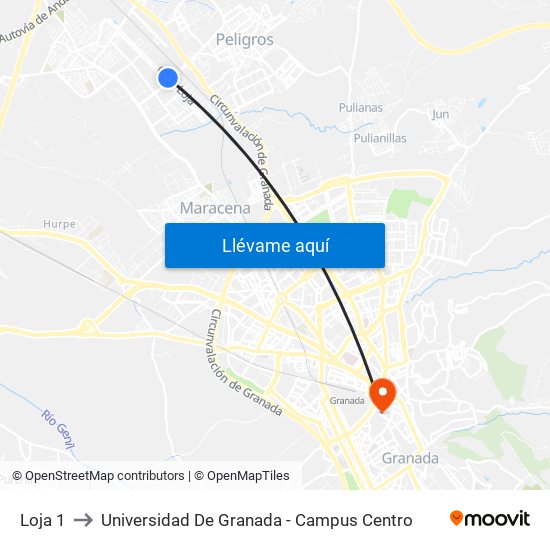 Loja 1 to Universidad De Granada - Campus Centro map