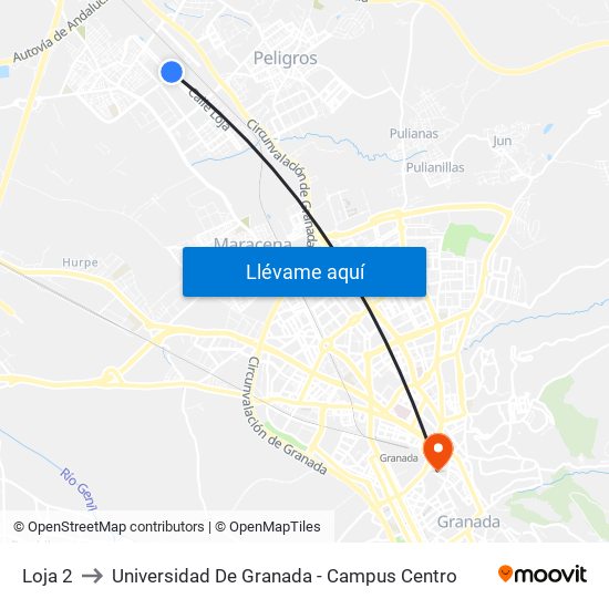 Loja 2 to Universidad De Granada - Campus Centro map