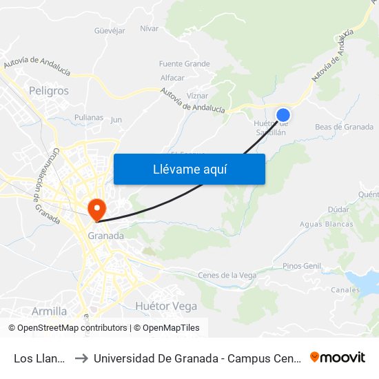 Los Llanos to Universidad De Granada - Campus Centro map