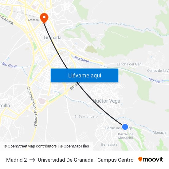 Madrid 2 to Universidad De Granada - Campus Centro map