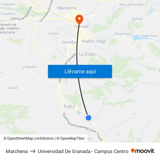 Marchena to Universidad De Granada - Campus Centro map