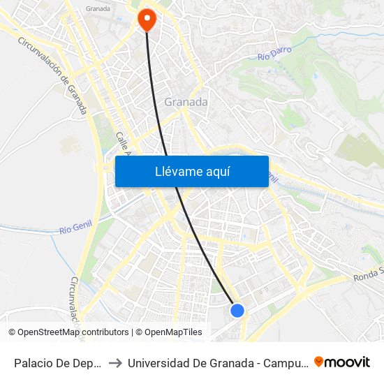 Palacio De Deportes to Universidad De Granada - Campus Centro map