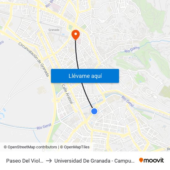 Paseo Del Violón 1 to Universidad De Granada - Campus Centro map