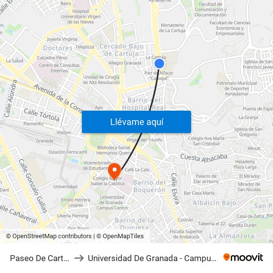 Paseo De Cartuja 1 to Universidad De Granada - Campus Centro map