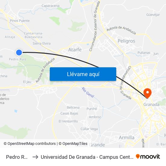 Pedro Ruíz to Universidad De Granada - Campus Centro map