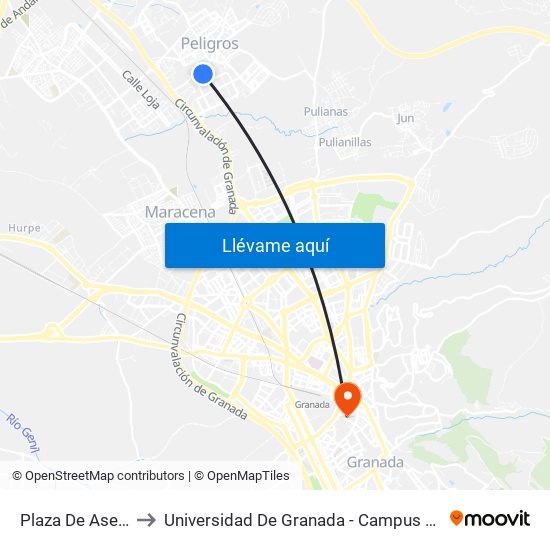 Plaza De Asegra to Universidad De Granada - Campus Centro map