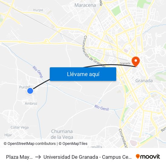 Plaza Mayor to Universidad De Granada - Campus Centro map