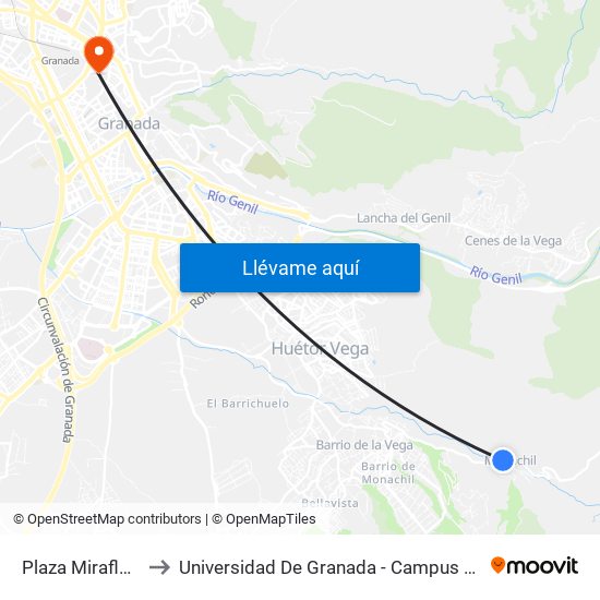 Plaza Miraflores to Universidad De Granada - Campus Centro map