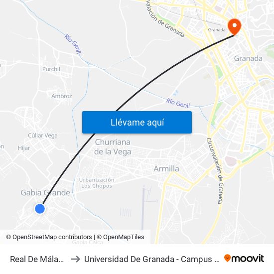 Real De Málaga 2 to Universidad De Granada - Campus Centro map