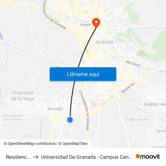Residencia to Universidad De Granada - Campus Centro map