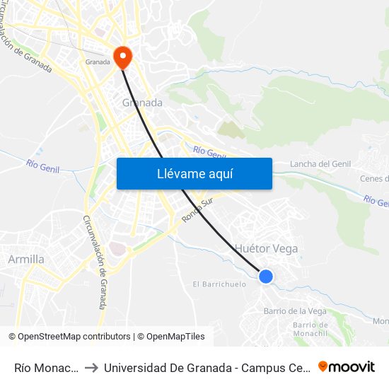 Río Monachil to Universidad De Granada - Campus Centro map