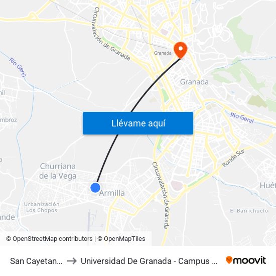 San Cayetano 1 to Universidad De Granada - Campus Centro map