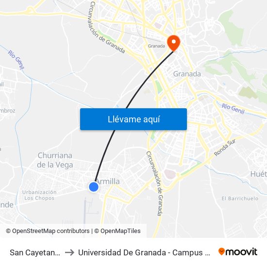 San Cayetano 2 to Universidad De Granada - Campus Centro map