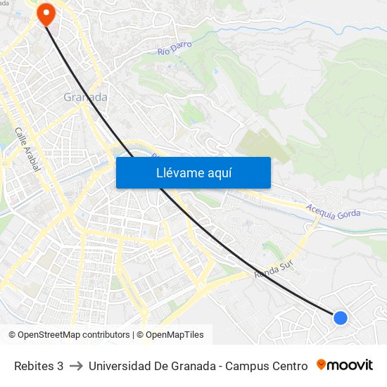 Rebites 3 to Universidad De Granada - Campus Centro map