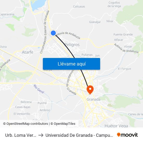 Urb. Loma Verde 2 to Universidad De Granada - Campus Centro map