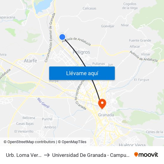 Urb. Loma Verde 3 to Universidad De Granada - Campus Centro map