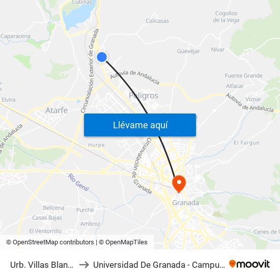 Urb. Villas Blancas 2 to Universidad De Granada - Campus Centro map