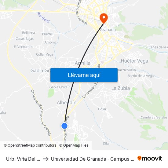 Urb. Viña Del Rey to Universidad De Granada - Campus Centro map