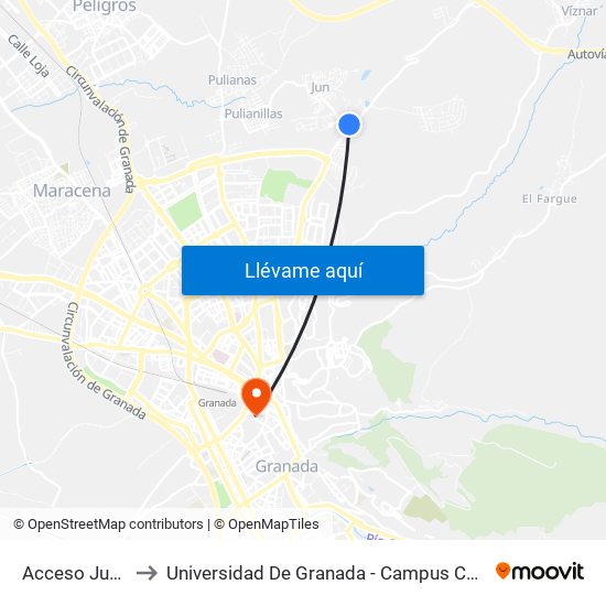 Acceso Jun V to Universidad De Granada - Campus Centro map