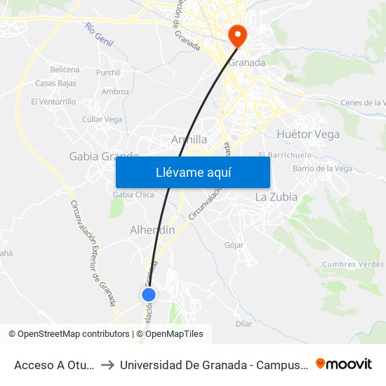Acceso A Otura V to Universidad De Granada - Campus Centro map