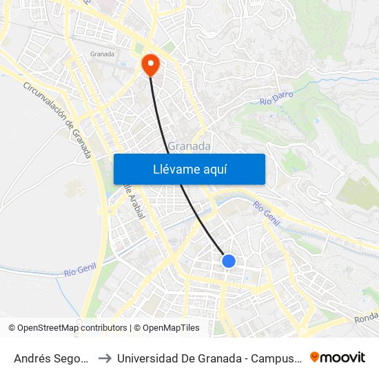 Andrés Segovia 2 to Universidad De Granada - Campus Centro map