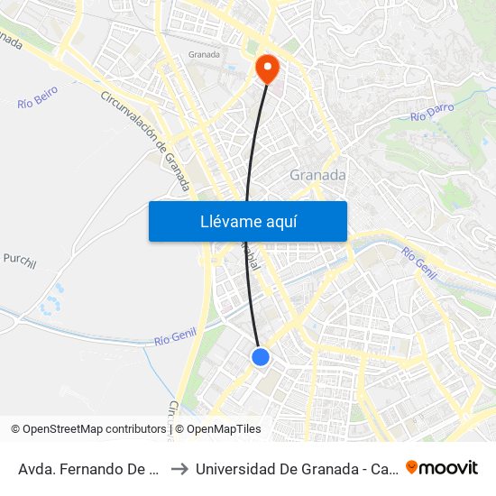 Avda. Fernando De Los Ríos 1 to Universidad De Granada - Campus Centro map