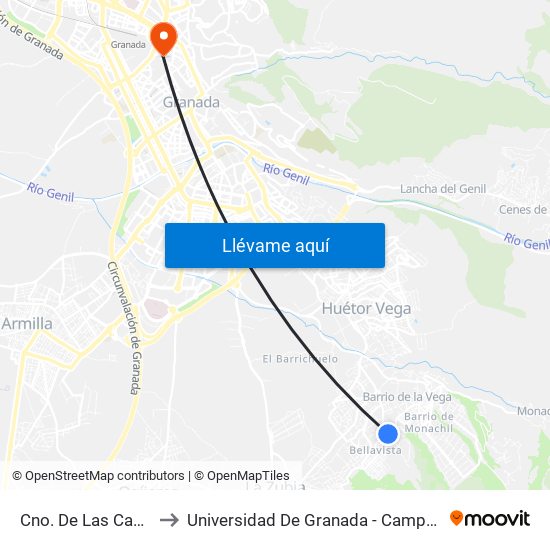 Cno. De Las Canteras to Universidad De Granada - Campus Centro map
