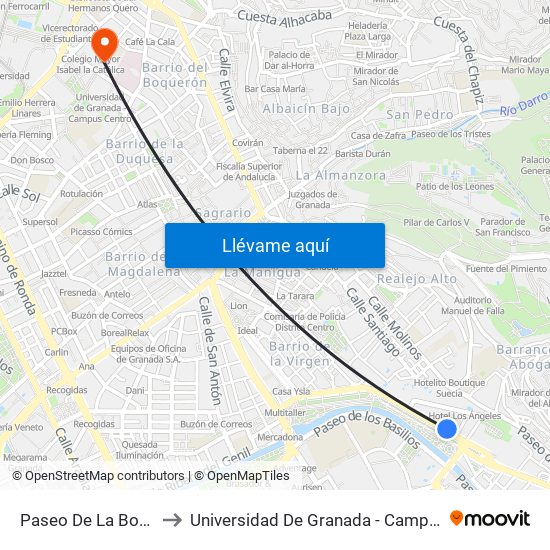 Paseo De La Bomba V to Universidad De Granada - Campus Centro map