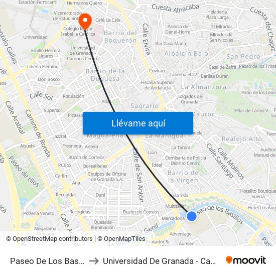Paseo De Los Basilios 1 V to Universidad De Granada - Campus Centro map
