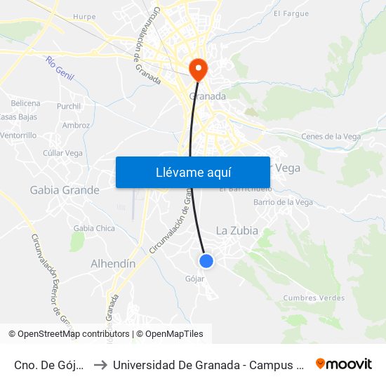 Cno. De Gójar 3 to Universidad De Granada - Campus Centro map