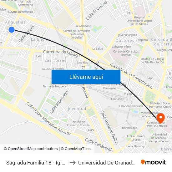 Sagrada Familia 18 - Iglesia Santa Micaela to Universidad De Granada - Campus Centro map