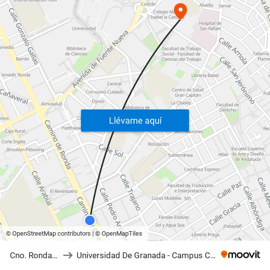 Cno. Ronda 97 to Universidad De Granada - Campus Centro map