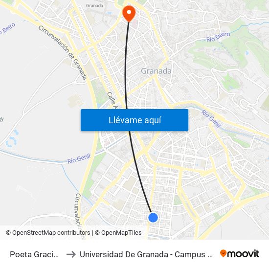 Poeta Gracián 2 to Universidad De Granada - Campus Centro map