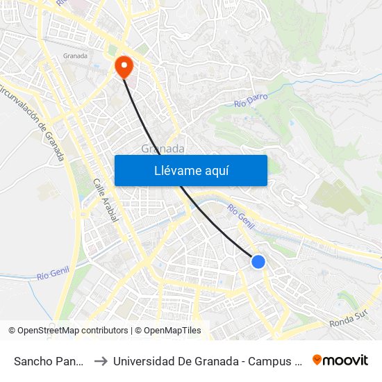 Sancho Panza 3 to Universidad De Granada - Campus Centro map