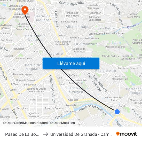 Paseo De La Bomba 17 to Universidad De Granada - Campus Centro map
