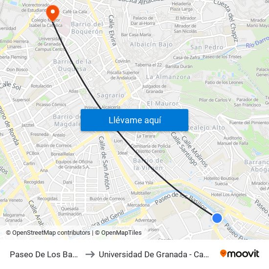 Paseo De Los Basilios 12 to Universidad De Granada - Campus Centro map