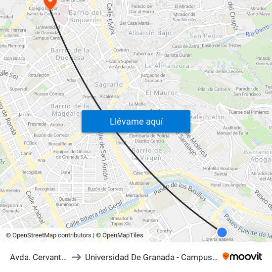 Avda. Cervantes 6 to Universidad De Granada - Campus Centro map