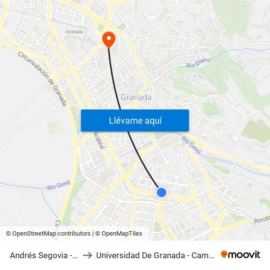 Andrés Segovia - Hípica to Universidad De Granada - Campus Centro map
