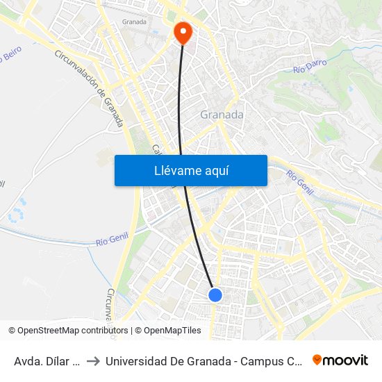 Avda. Dílar 71 to Universidad De Granada - Campus Centro map