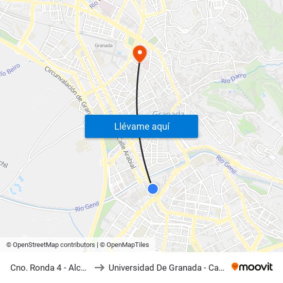 Cno. Ronda 4 - Alcázar Genil to Universidad De Granada - Campus Centro map
