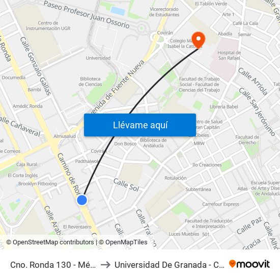 Cno. Ronda 130 - Méndez Núñez to Universidad De Granada - Campus Centro map