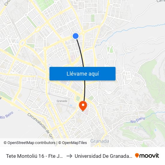 Tete Montoliú 16 - Fte Junta De Andalucía to Universidad De Granada - Campus Centro map