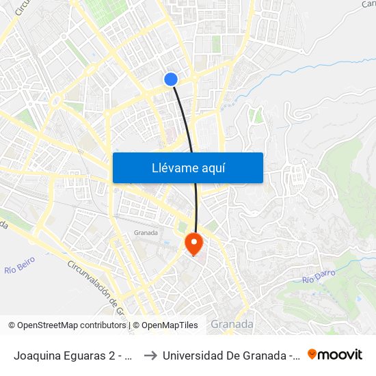 Joaquina Eguaras 2 - Delegación Jjaa to Universidad De Granada - Campus Centro map