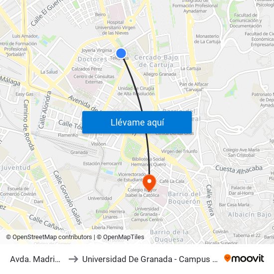 Avda. Madrid 23 to Universidad De Granada - Campus Centro map