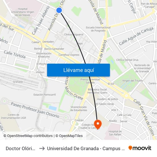 Doctor Olóriz 14 to Universidad De Granada - Campus Centro map